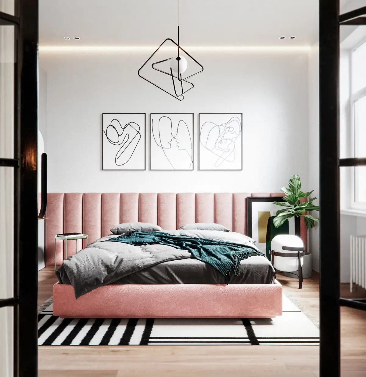 cama tapizada rosa