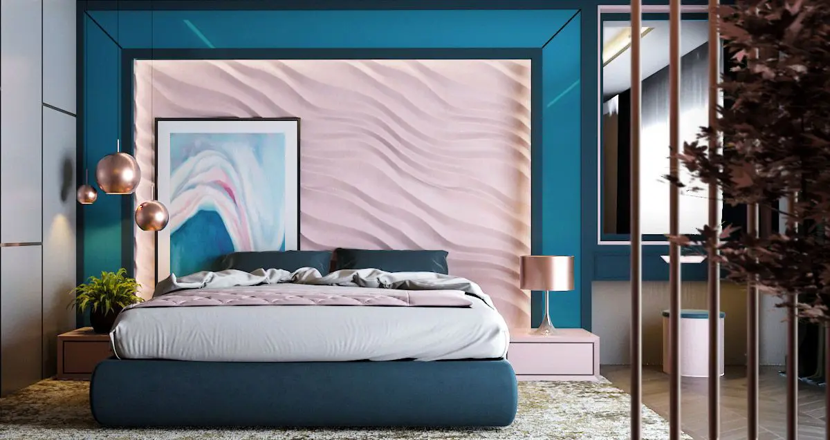 dormitorio rosa y azul