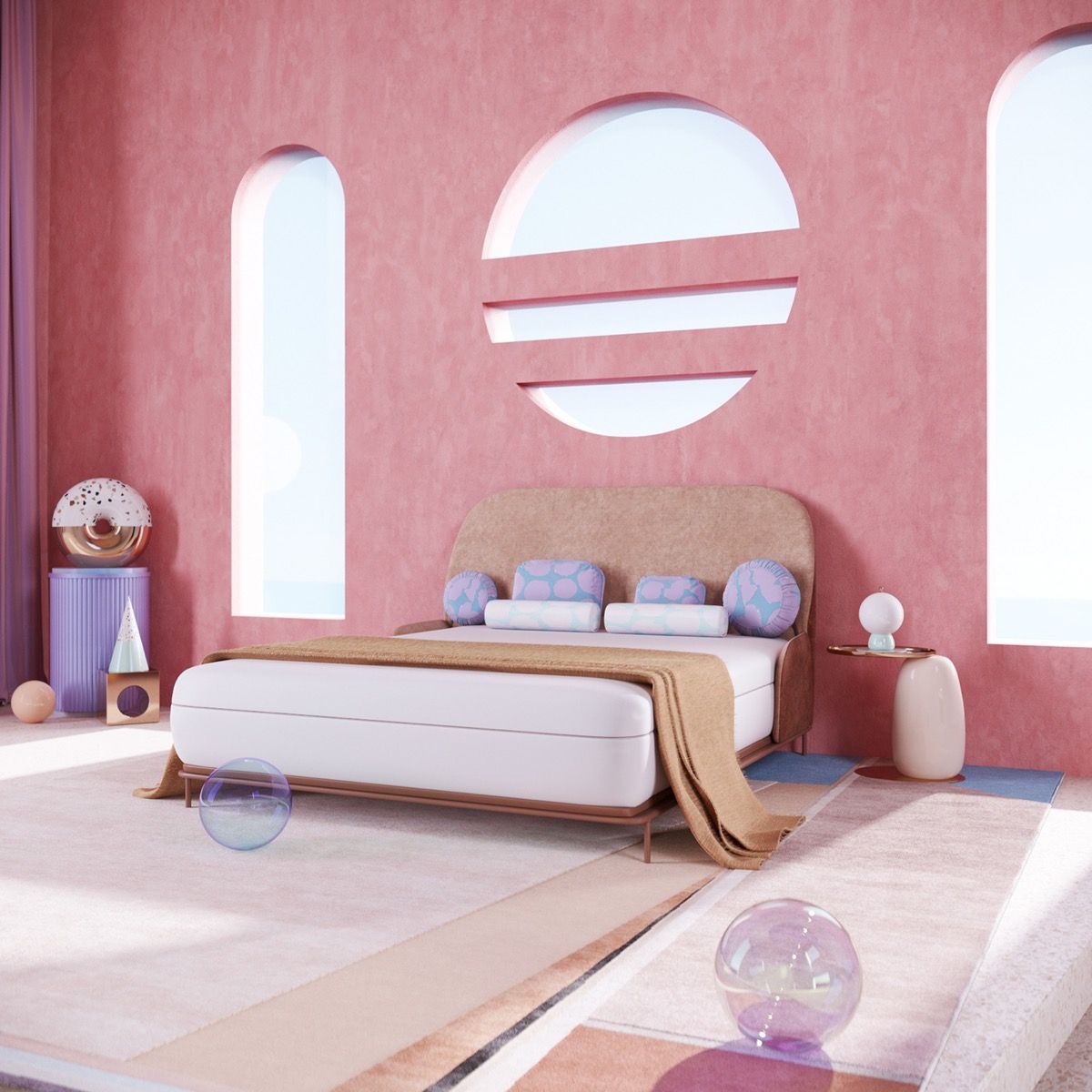 dormitorio rosa y morado