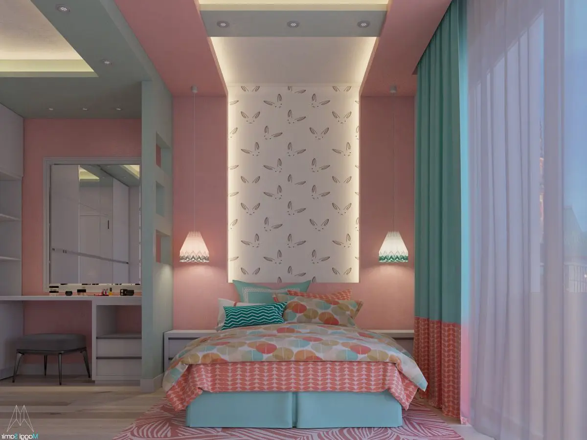dormitorio rosa y turquesa