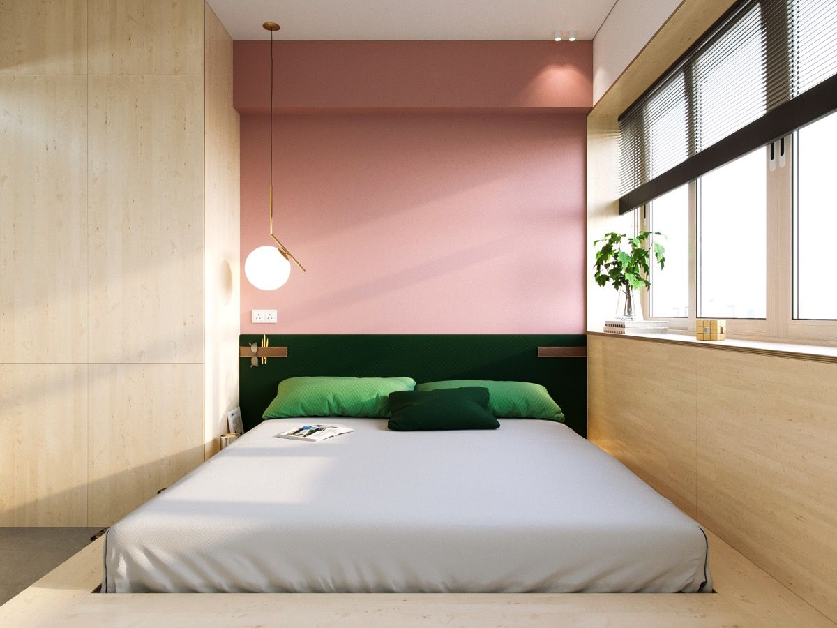 dormitorio rosa y verde