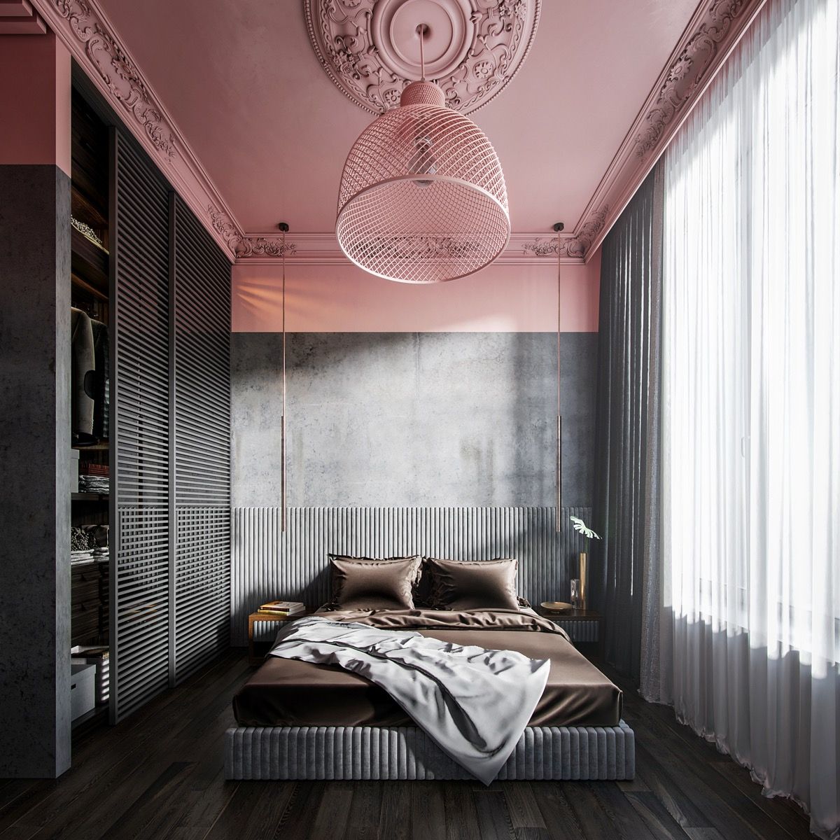 ideas dormitorio rosa y gris