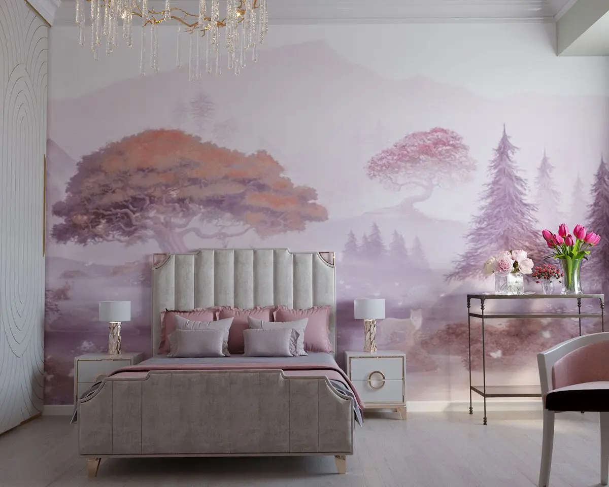 mural rosa habitacion tema naturaleza