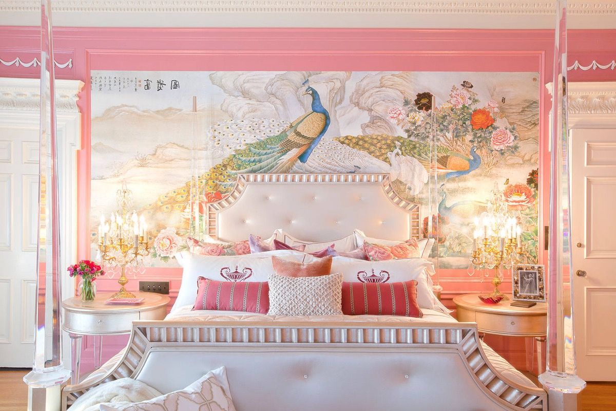 pavo real decoracion dormitorio rosa