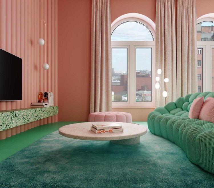 salon rosa y verde