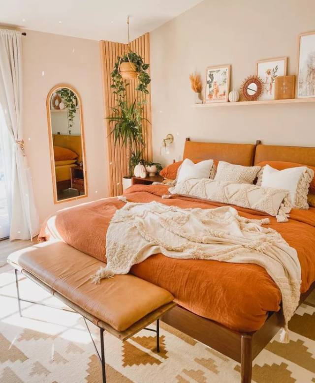 habitacion color naranja pastel